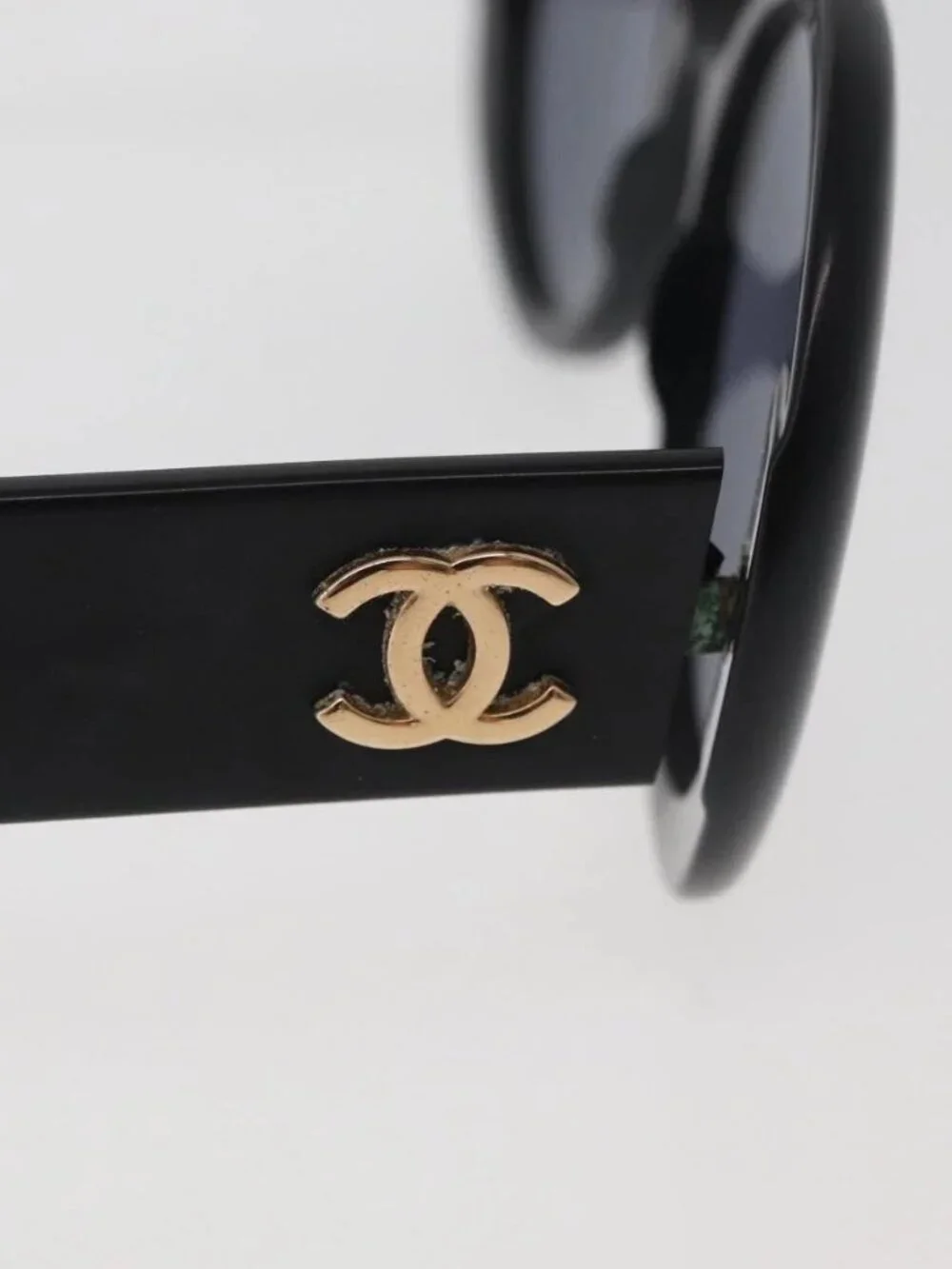 CHANEL COCO Mark Sunglasses plastic Black CC Auth BA12977